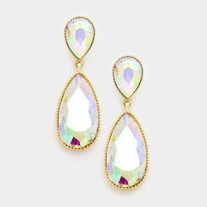 Abalone Oval Drop Crystal Gold Earrings